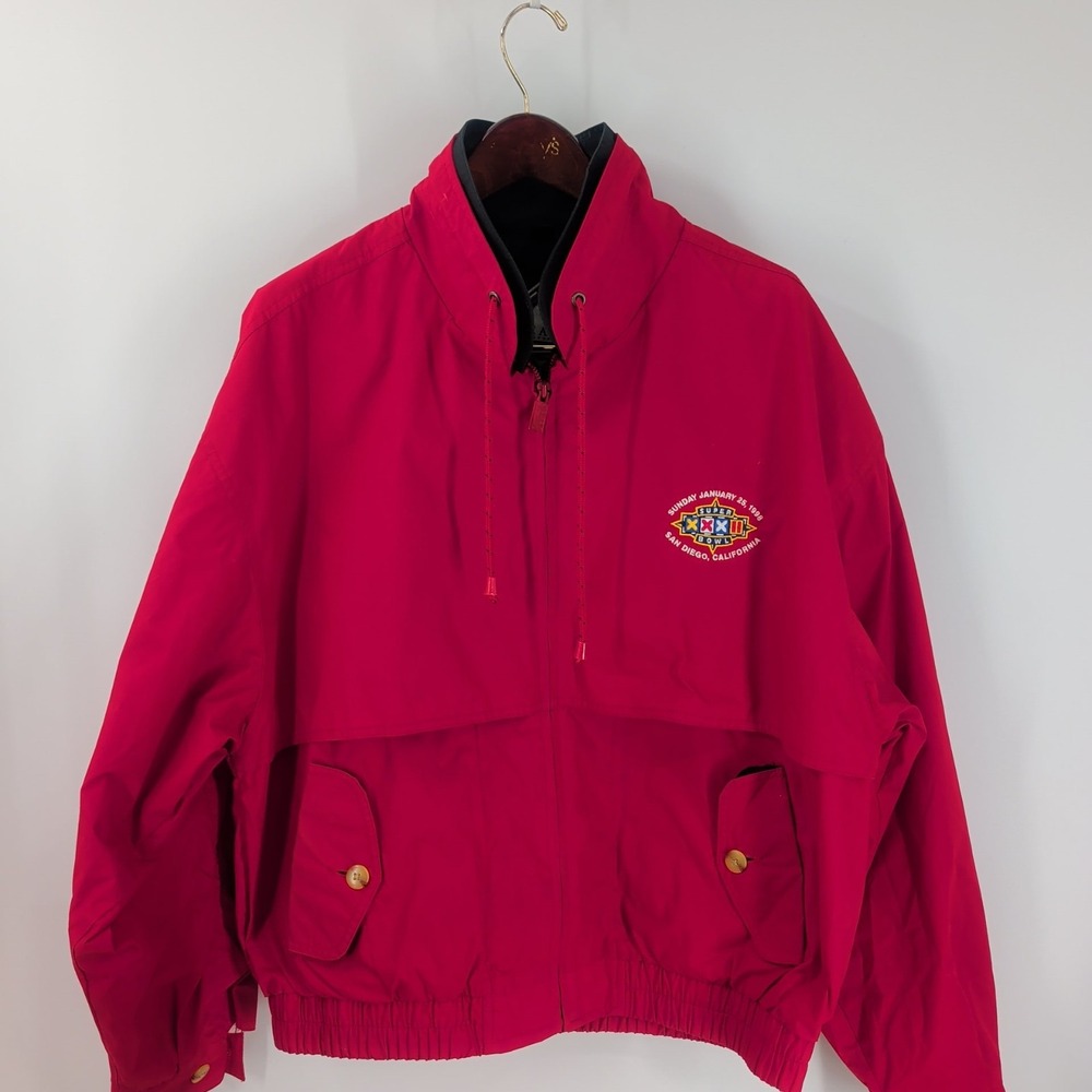 Vtg 90,s Super Bowl XXXII San Diego‎ Gear For Sports Mens Red Full Zip Jacket XL
